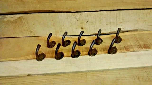 40 Cast Iron SMALL KEY HOOKS 1 5/8" Tall X 1 1/4" Wide 2" from wall Brown color