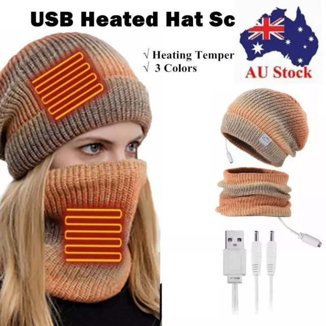 Cap Warm Winter Heated Hat Scarf Set Neck Warmer Knitted Beanies USB Heating