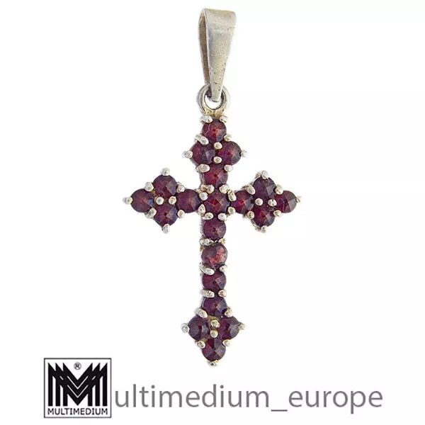 925er Sterling Silber Kreuz Anhänger mit Granat silver cross pendant with garnet