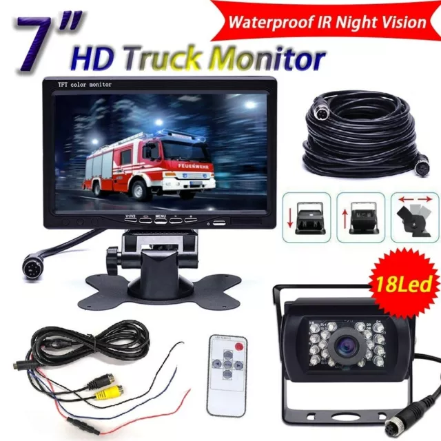 Car Reversing Camera 4Pin + 7" LCD Monitor Truck Bus Van Rear View Kit 12V/24V