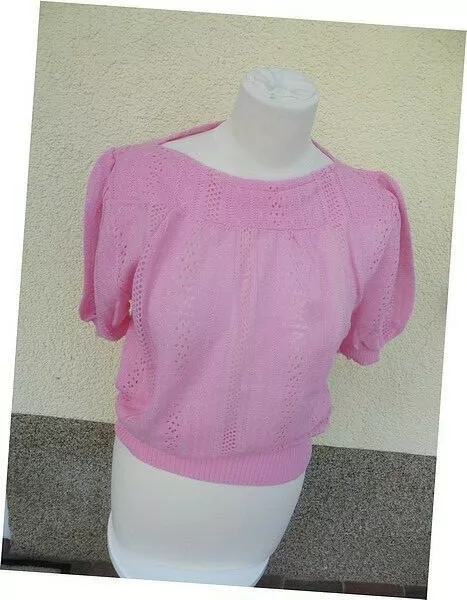 DDR Damen Strickpullover Pullover Rosa kurzarm Gr. ca. 38  Vintage