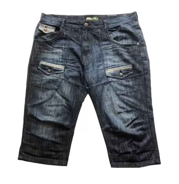 Pantaloncini denim da uomo senza paura lunghezza blu 3/4 quarti tasche skateboard 3XL