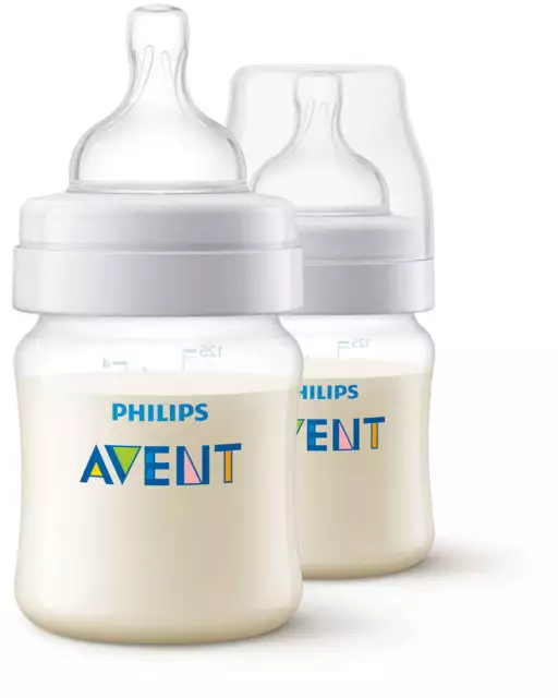 2 Pack Phillips Avent Anti Colic Bottle 125ml wide neck Size 1 Teat Slow Flow