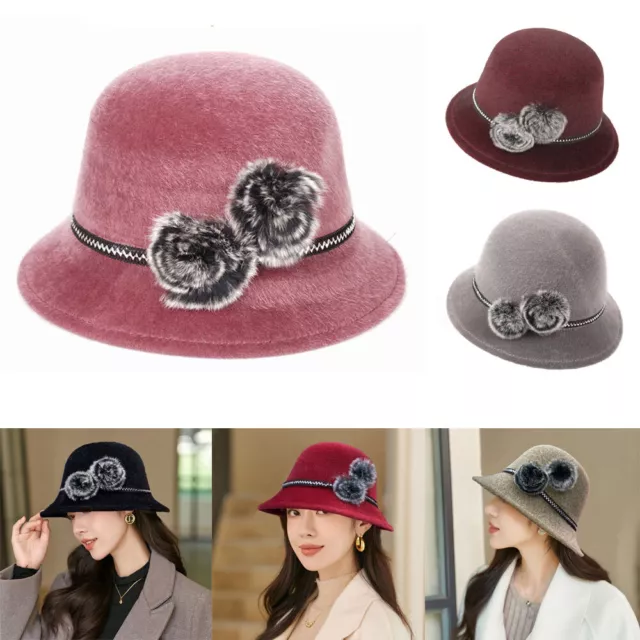 Donna Vintage Cloche Cappelli Lana Feltro Secchio Autunno Inverno Caldo Rétr ^