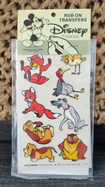 Vintage 1980 Rub-On Transfers Fox and the Hound Walt Disney *NEW*SEALED*