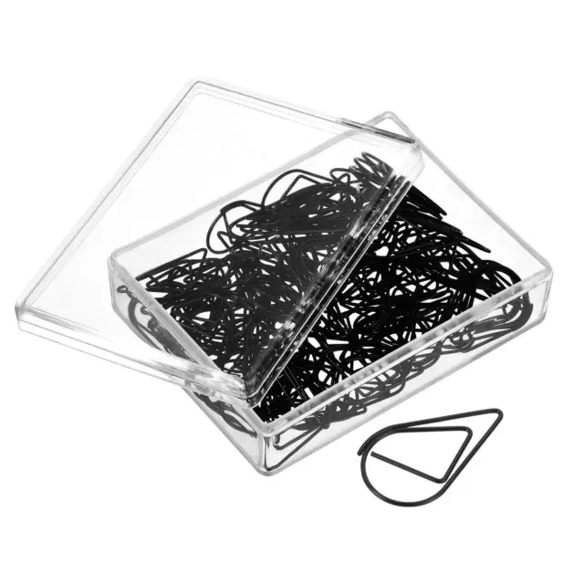 Papel Clips Gota-Forma con Caja 1" Negro para Organizar Oficina Hogar, 100pzs