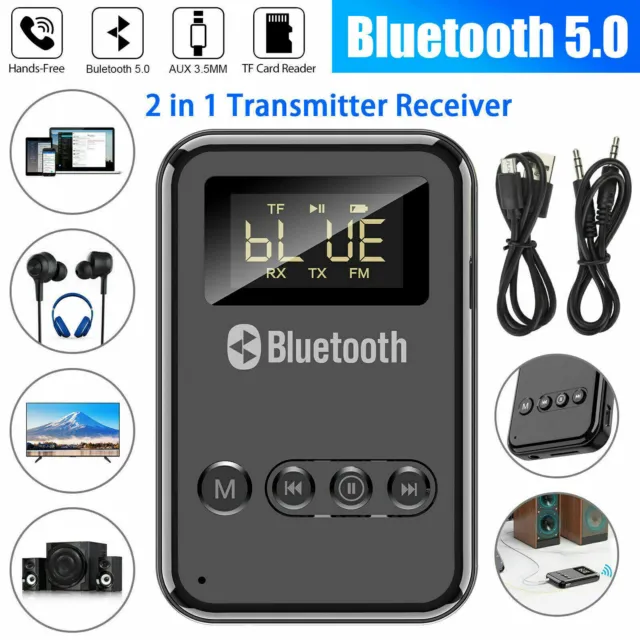 USB Bluetooth 5.0 Transmitter Receiver 2in1 Wireless Audio 3.5mm Aux Car Adapter