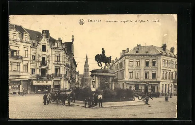 CPA Ostende, Monument Leopold Ier et Eglise St. Joseph 1915