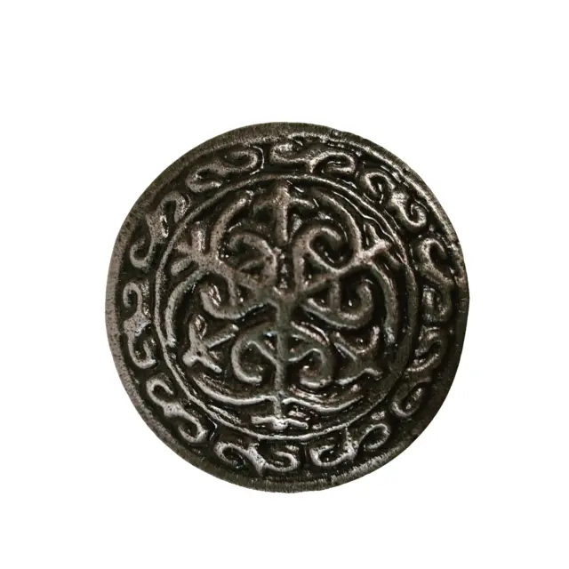 Cast Iron Furniture Knob Drawer Pull Pewter Color w' Scroll Design 1.5" Diameter