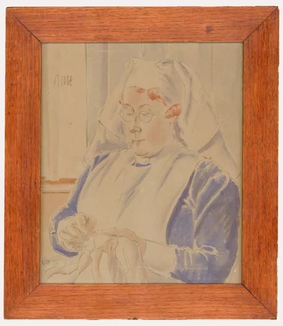 M.H. - Early 20th Century Watercolour, Portrait of a Nurse Sewing
