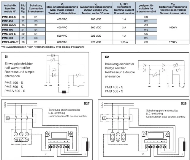Einweggleichrichter RE550/250-2SI-S Half-wave Rectifier Motor Brake Rectifier Power Module SeriesBallast Bridge Rectifier RE 550/250-2 SI-S