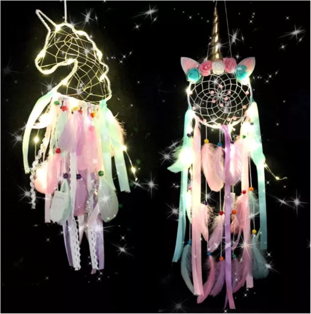 Einhorn Traumfänger mit LED Lichterkette Mädchen Dreamcatcher Handgefertigt Bunt