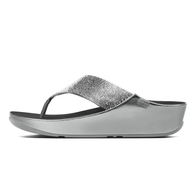 New Wmns Fitflop Crystall Silver Thong Sandal Size 5