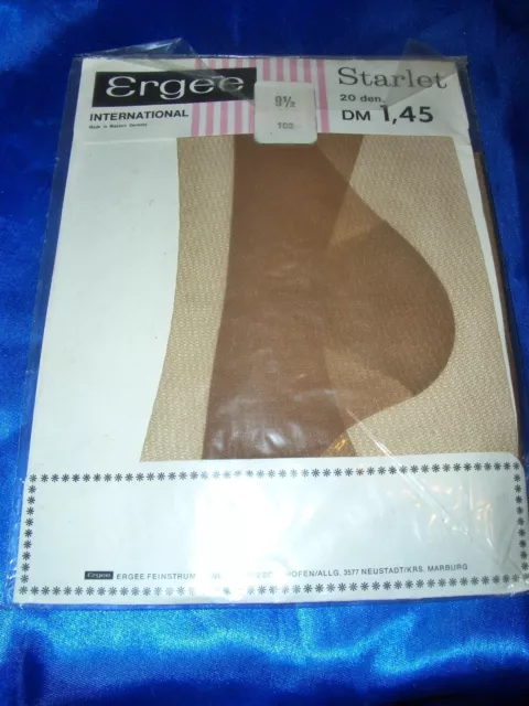 RAR Vintage Ergee Starlet Mesh NYLONS Nylonstrümpfe Gr. 9,5 braun 20 den OVP