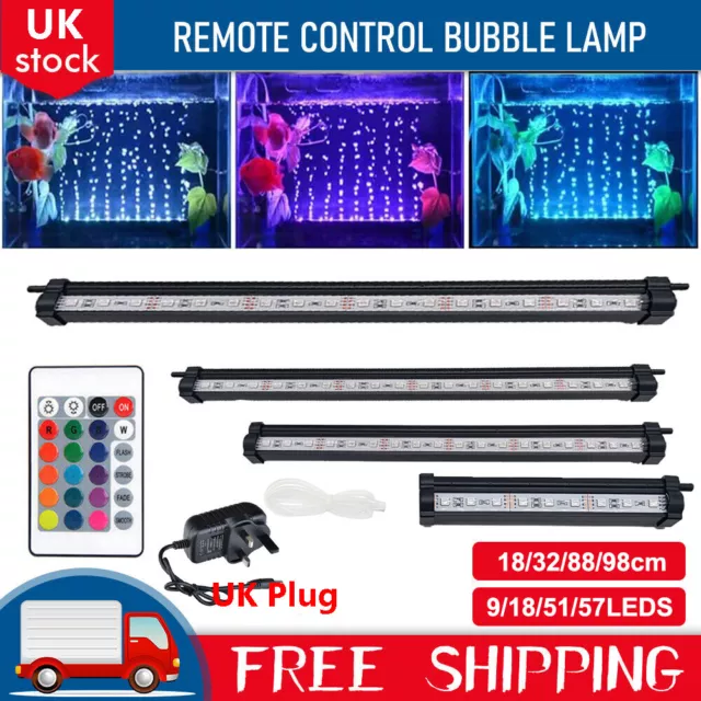 LED Aquarium Lights Submersible Air Bubble RGB Light for Fish Tank Underwater UK