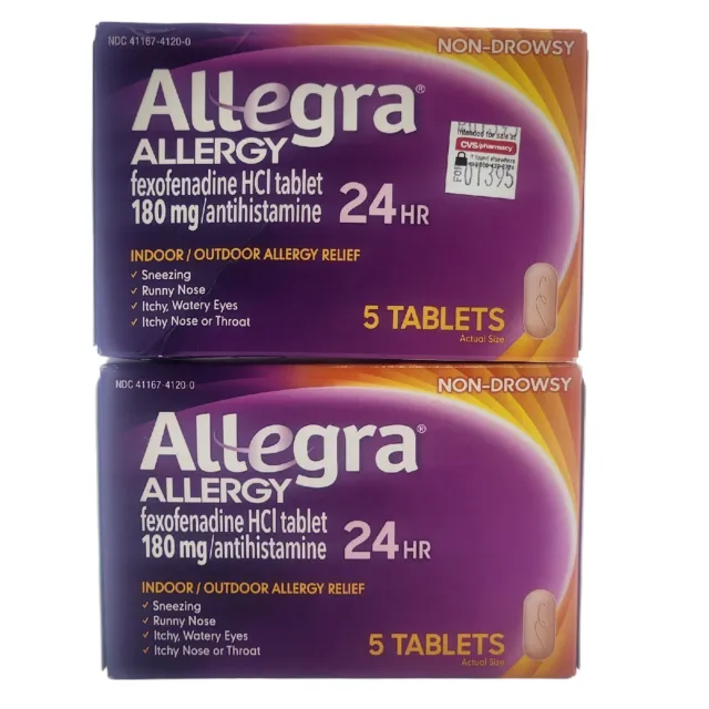 2x Allegra 24 Hour Allergy Relief Tablets 5 Ct Exp 06/2024 Sneezing Runny Nose