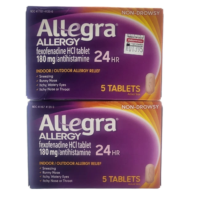2x Allegra 24 Hour Allergy Relief Tablets 5 Ct Exp 06/2024 Sneezing Runny Nose