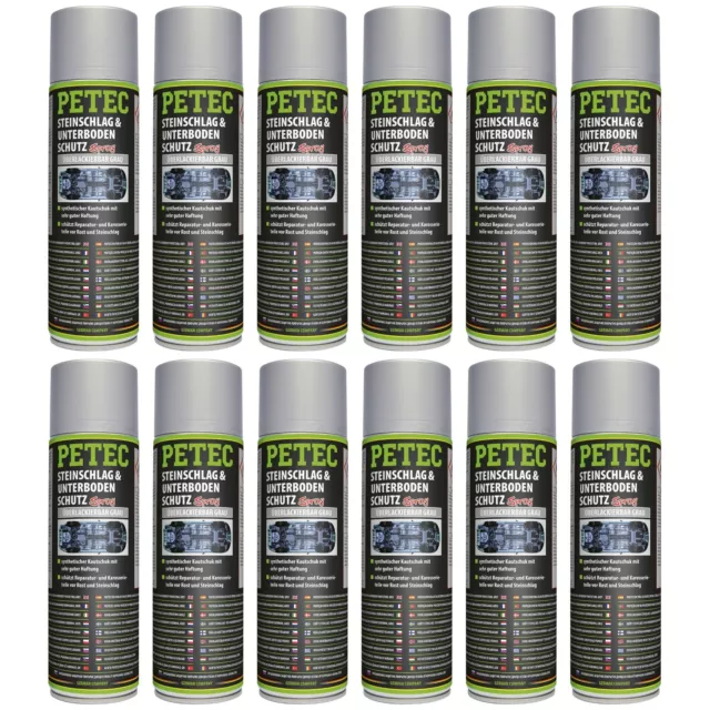 Petec 12x Steinschlag- & Unterbodenschutz Kautschuk überlackierbar Grau 500ml