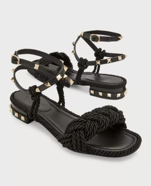 Valentino Garavani Women's Rockstud Flat Espadrille Sandals Size 37