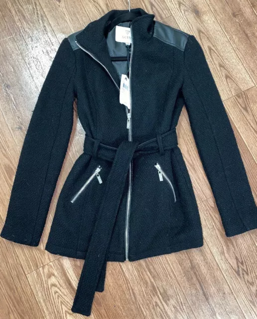 New Guess Jacket Xsmall Jet Black Zip Up Coat New With tags MRSP $109.99