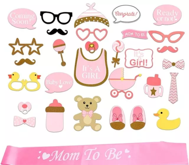 Baby Girl Photo Booth Props Pink Baby Shower Props Girl Lovely Party Favor...