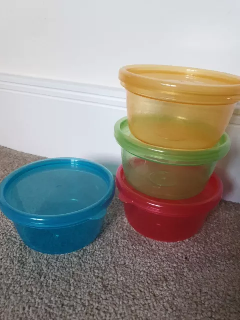 Nuby 4pk Large Baby Food Pots *BNWOT*weaning*freezer*batch*lids*bright*rainbow