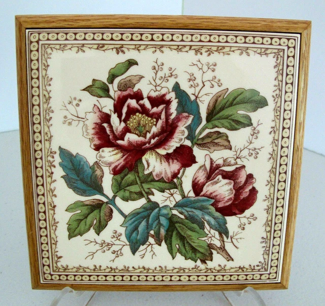 Lovely Vintage H & R Johnson Wood Framed Decorative Tile Trivet~Made in England