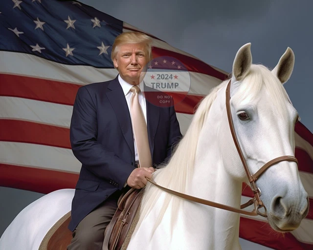 Donald Trump Riding A White Horse 8x10 Ultimate MAGA Art Made In USA