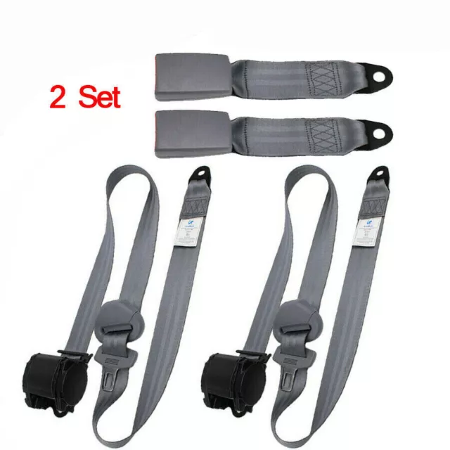 2Set Retractable 3 Point Car Safety Seat Belt Lap & Diagonal w/Release Camlock#