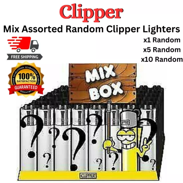 RANDOM ASSORTED Clipper Lighters MIX Design Set Gas Refillable Standard Flame UK