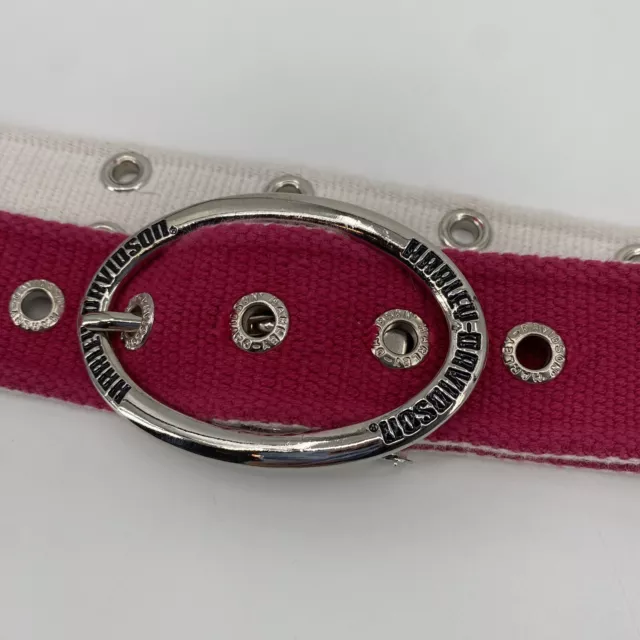 Harley Davidson Women's Medium Pink Web Belt Logo Rivets Oval Buckle Y2K