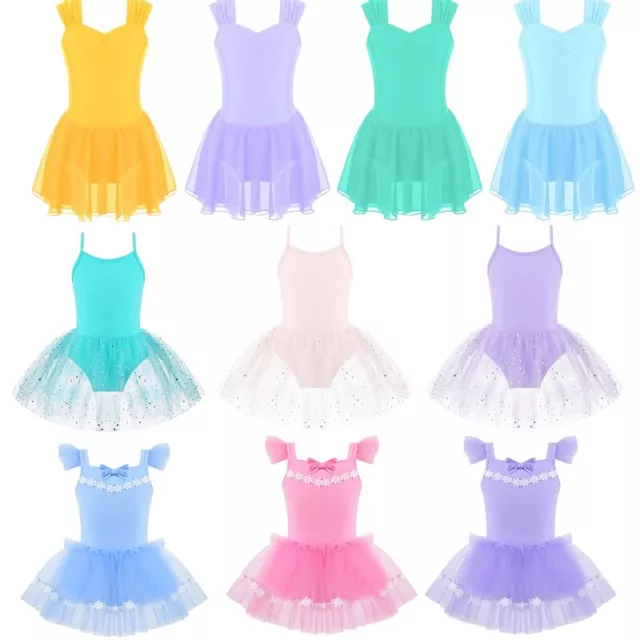 Girls Ballet Tutu Dress Mesh Ruched Leotard Dress Ballerina Dancewear Costume