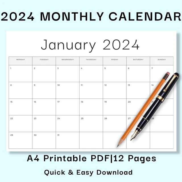 DOWNLOAD AND PRINT 2024 A4 Landscape Calendar PDF Quick & Easy (Y6) £1. ...