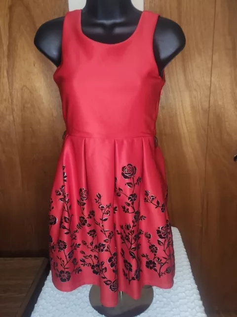 knit works girls dress Red With Black Size 12 Knee Length Formal Sleeveless