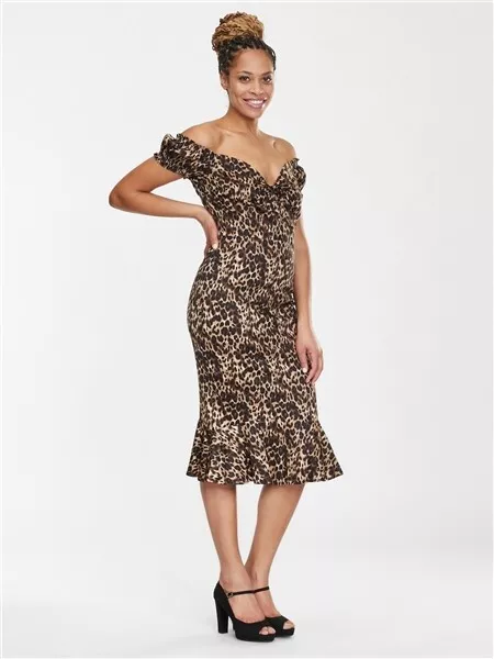 COLLECTIF SASHA Leopard Fishtail Dress UK Size 6 19.99 PicClick UK