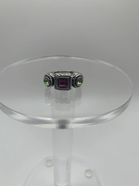 Vintage Park Lane Ring Silver Tone Pink/Green Stones Size 6