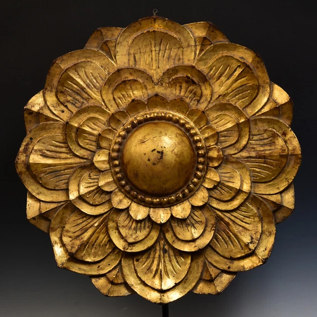 19th Century, Mandalay, Large Antique Burmese Wooden Flower Decoration 2
