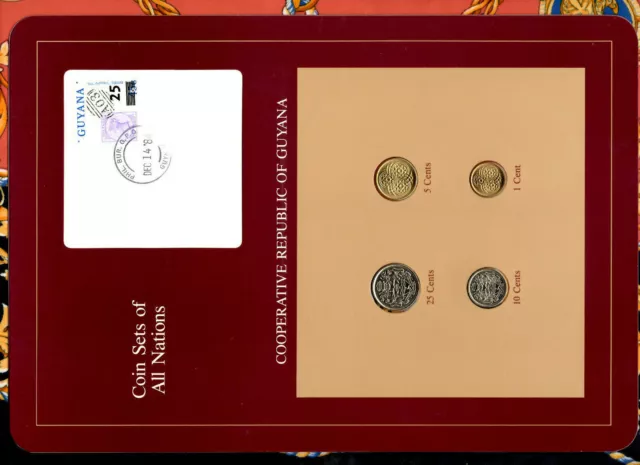 Coin Sets of All Nations Guyana w/card UNC 25, 10, 5 cents 1985 1 cent 1982