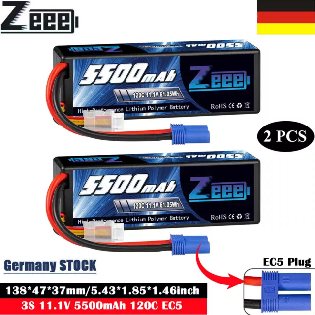 2X Zeee 11,1V 3S LiPo Akku Batterie EC5 120C 5500mAh für RC Flugzeug Auto Boot