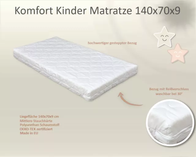 Kinderbettmatratze Kindermatratze Kinderbett Baby Matratze 140x70x10cm gesteppt