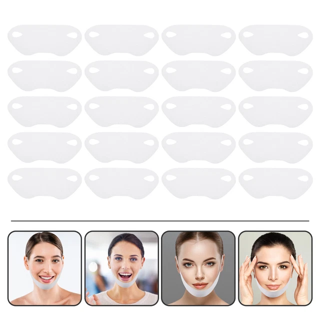 20 piezas Máscara facial en V papel elástico algodón en forma de V máscaras de estiramiento facial blancas
