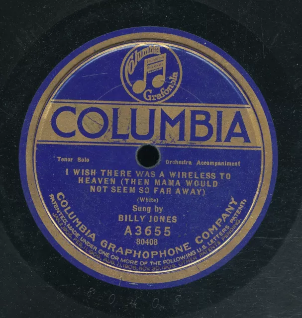 78tk-vocal-COLUMBIA A3655-Billy Jones/Elliott Shaw-(I wish there was a wireless)