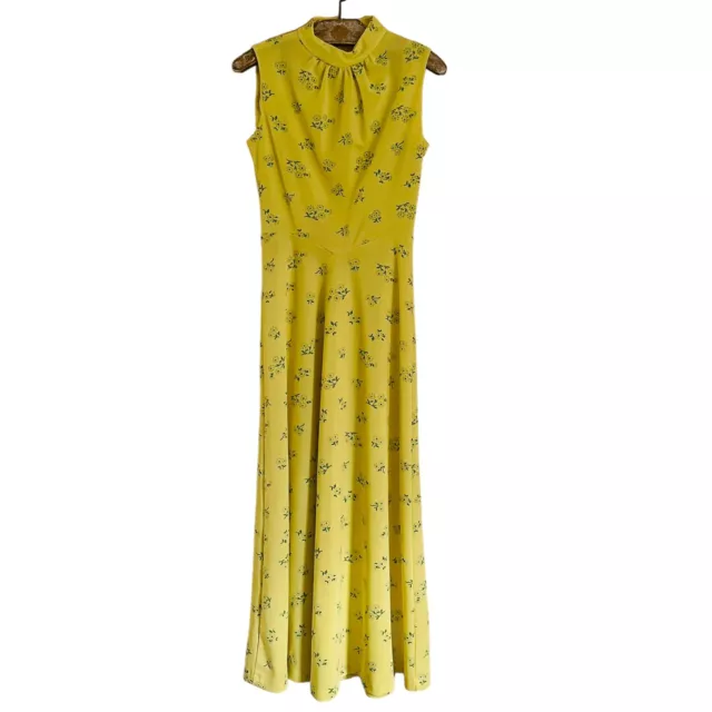 Vintage Full Length Floral Dress Women's Size XS Yellow Green Sleeveless Maxi