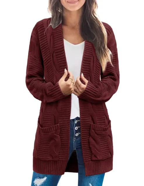MEROKEETY Womens Long Sleeve Cable Knit Cardigan Sweaters Open Front Fall