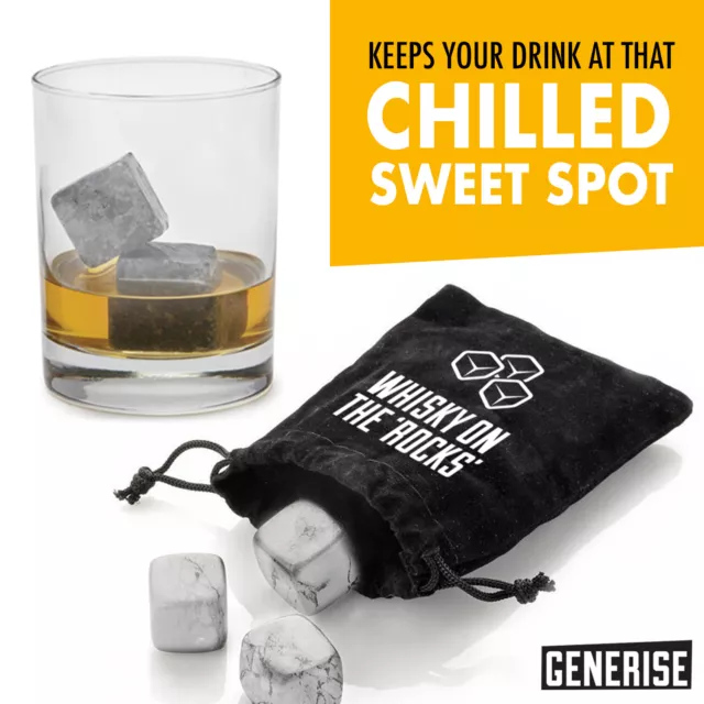 Whiskey Ice Stones 9 PCS Reusable Granite Cooler Cubes Scotch Whisky Rocks Glass 2