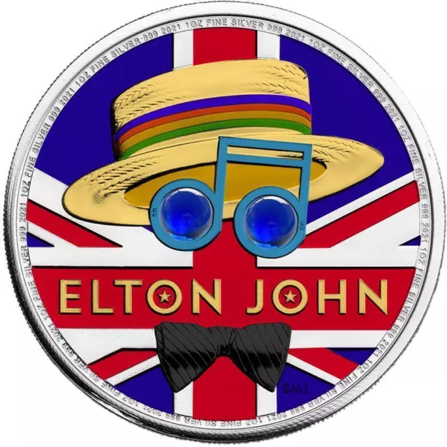 2021 Uk 2-Pounds Music Legends - Elton John 1Oz Silver Coin
