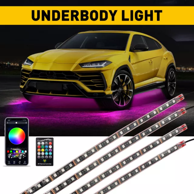 4x RGB LED Under Car Tube Strip Underglow body Neon Light Kit Phone App Control