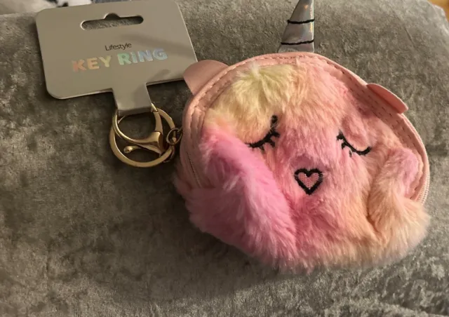 Cartoon Plush Unicorn Bag Cute Warm Fluffy Coin Purse Keychain Belt Bag Kid Gift