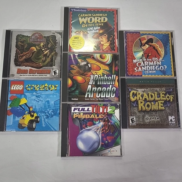 LOT OF 7 PC CDROM Computer Games 90's sandiego lego jurassic pinball