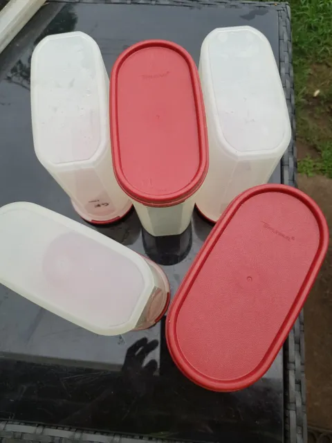 Vintage Tupperware Set Modular Mates w RED Lids 8 Containers Ovals  Rectangles #B